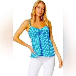 Lilly Pulitzer Mitzi Cotton Cami Sleeveless Tank Top Boca Blue Double Checking